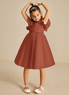 Azazie Kaeya Flower Girl Dresses Auburn A-Line Bow Tulle Dress image3