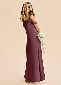 Azazie Lettie Junior A-Linie Schulterfrei Stretch-Satin Kleid Sangria image1