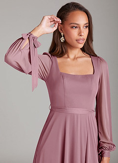 Azazie Leonia Brautjungfernkleider A-Linie Langarm Gittergewebe Kleid Vintage Mauve image5