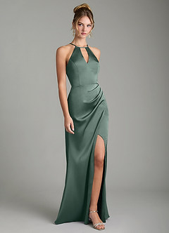 Azazie Aidyn Bridesmaid Dresses Sea Moss Sheath Pleated Stretch Satin Dress image3