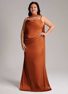 Azazie Sorrel Bridesmaid Dresses Cinnamon Mermaid Strapless Stretch Satin Convertible Dress image7