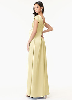 Azazie Allessia Maternity Bridesmaid Dresses A-Line Pleated Stretch Satin Floor-Length Dress image4