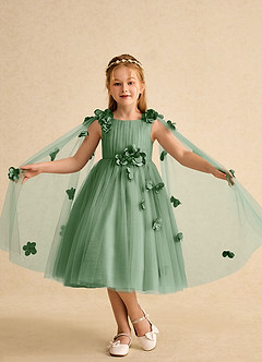 Azazie Staria Flower Girl Dresses Matcha Ball-Gown Ruched Tulle Dress image4