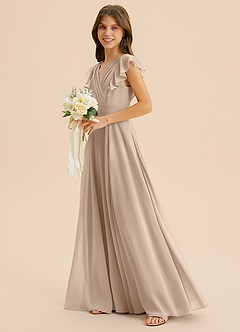 Azazie Anysa Junior Robe Trapèze en Mousseline de soie Rayé Taupe image6