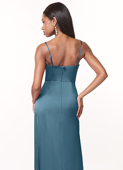 Azazie Maci Bridesmaid Dresses Bermuda A-Line V-Neck Pleated Stretch Satin Dress image4