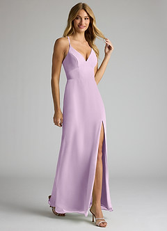 Azazie Becca Bridesmaid Dresses Frosted Lilac Sheath V-Neck Chiffon Dress image2