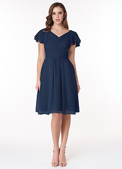 Azazie Hadley Modest Bridesmaid Dresses A-Line Pleated Chiffon Knee-Length Dress image3