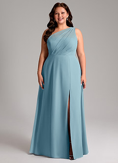 Azazie Phaedra Bridesmaid Dresses Moody Blue A-Line One Shoulder Chiffon Dress image7