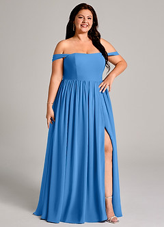 Azazie Calianna Bridesmaid Dresses Blue Jay A-Line Off the Shoulder Chiffon Convertible Dress image13