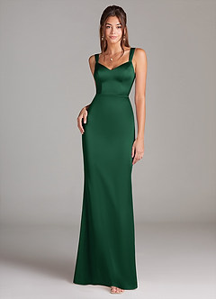 Azazie Denice Vestidos de damas de honor Vestido de Verde Oscuro de Satén Elástico de Corte Recto con Plisado image3