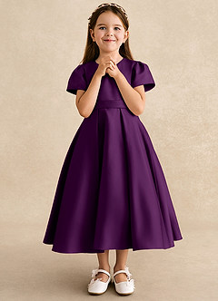 Azazie Princess vestidos de niña de las flores Vestido de Uva de Satin Mate de Corte En A con Plisado image4