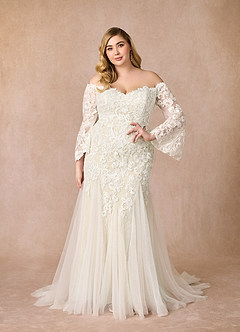 Azazie Arlette Wedding Dresses Diamond White Champagne Mermaid Sweetheart Sequins Tulle Dress image9