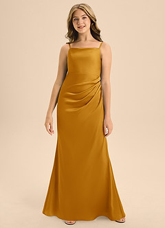 Azazie Renna Junior Butterscotch A-Line Pleated Stretch Satin Dress image4