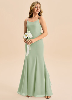 Azazie Lioren Junior Robe Sirène en Mousseline de soie Arc Vert Sauge image4