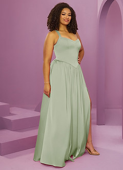 Barbie ♥ Azazie Bridesmaid Dresses Dusty Sage A-Line with Pockets Stretch Satin Dress image12