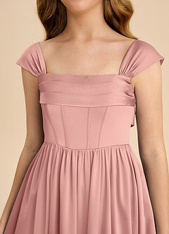 Azazie Hattie Junior Robe Trapèze en Satin extensible Plissée Rosette image9