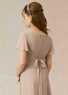 Azazie Induh Junior Taupe A-Line Ruched Chiffon Dress image5