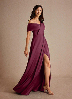 Azazie Milton Mother of the Bride Dresses Mulberry A-Line Pleated Stretch Satin Dress image2