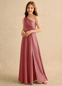 Azazie Puddles Junior Formal Flower Girl Klänningar Klä A-Line i Stretch Satin Ena axeln image4