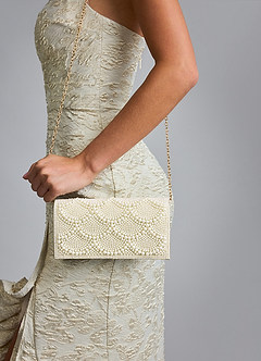 front Scalloped Pearl Embellished Clutch