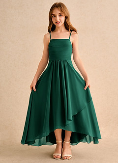 Azazie Twilight Dance Girls Formal Flower Girl Dresses Emerald A-Line Pleated Chiffon Dress image6