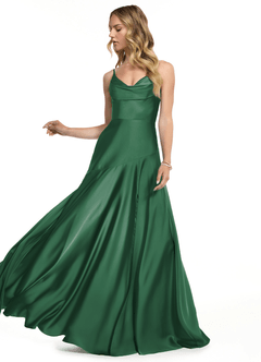 Azazie Kayla Vestidos de damas de honor Vestido de Verde Oscuro de Satén Elástico de Corte Recto con Corte Lateral image3