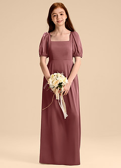 Azazie Briar Junior Robe Trapèze en Satin extensible Arc Améthyste image1