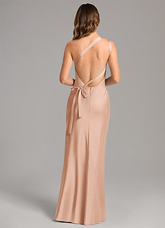 Azazie Monroe Bridesmaid Dresses Rose Gold Mermaid One Shoulder Stretch Satin Dress image2