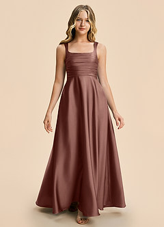 Azazie Azaria Junior A-Linie Plissee Stretch-Satin Kleid Espresso image5
