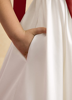 Azazie Stacie Flower Girl Dresses Ivory Terracotta A-Line Bow Matte Satin Dress image6