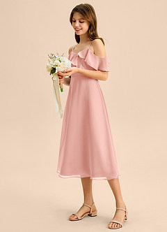 Azazie Kamilla Junior Abito A-Line in Chiffon a Spalla Scoperta Rosetta image3