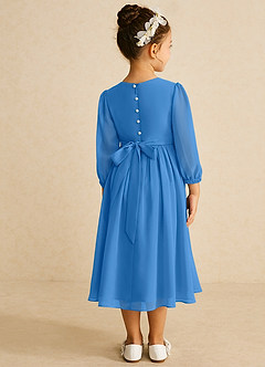 Azazie Lolo Abiti da Ragazza di Fiori Abito A-Line in Chiffon Con Maniche Blue Jay image5