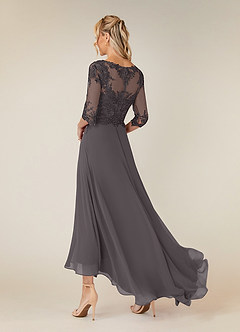Azazie Monza Mother of the Bride Dresses Steel Grey A-Line Lace Chiffon Dress image4