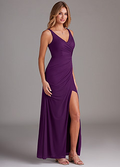 Azazie Leandra Bridesmaid Dresses Grape Mermaid V-Neck Pleated Mesh Dress image4