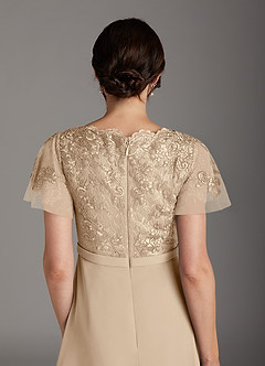 Azazie Singer Mother of the Bride Dresses Champagne A-Line V-Neck Lace Chiffon Dress image4