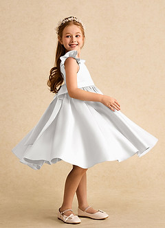 Azazie Dumpling Flower Girl Dresses White A-Line Bow Matte Satin Dress image5