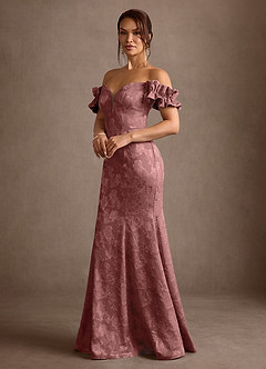 Azazie Allison Klänningar till brudens mor Klänning Sjöjungfru i Blommig Utbrändhet Off the shoulder Desert Rose image3