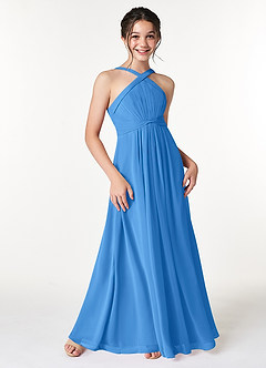 Azazie Anthea Junior Vestido de Azul Grisaceo de Gasa con Plisado image3