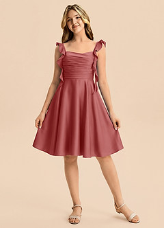 Azazie Kira Junior Robe Trapèze en Satin extensible Rayé Antique Rose image6