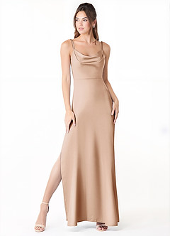 Azazie Alaija Bridesmaid Dresses English Rose Mermaid Side Slit Stretch Satin Dress image2