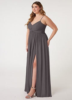 Azazie Alia Bridesmaid Dresses Steel Grey A-Line Pleated Chiffon Dress image8