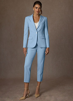 front Kennedy Sky Blue Structured Stretch Pants Suit