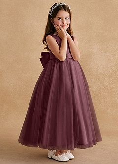 Azazie Cookie Flower Girl Dresses Sangria A-Line Bow Tulle Dress image3