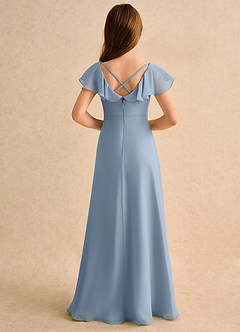 Azazie Nari Junior Formal vestidos de niña de las flores Vestido de Azul Polvoriento de Gasa de Corte en A con Con mangas image2