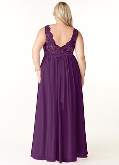 Azazie Elly Bridesmaid Dresses Grape A-Line Lace Scoop Neck Chiffon Dress image8