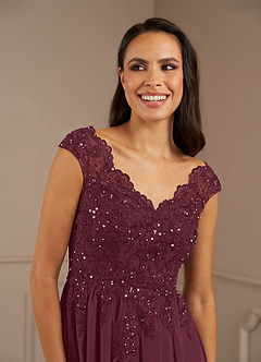 Azazie Amethyst Mother of the Bride Dresses Cabernet A-Line V-Neck Sequins Chiffon Dress image7