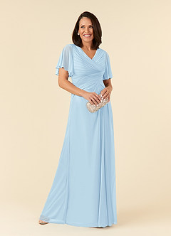 Azazie Emmeline Mère de la mariée Robes Robe Trapèze en Maille Col V plissé Bleu Ciel image1