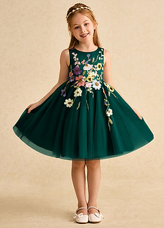 Azazie Prima vestidos de niña de las flores Vestido de Pino de Tul de Corte En A con Lazo image1