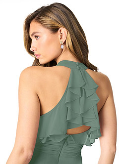 Azazie Aviv Bridesmaid Dresses Eucalyptus A-Line Pleated Chiffon Dress image5