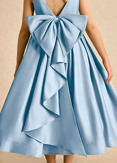 Azazie Cailee Flower Girl Dresses Powder Blue Ball-Gown Pleated Matte Satin Dress image7